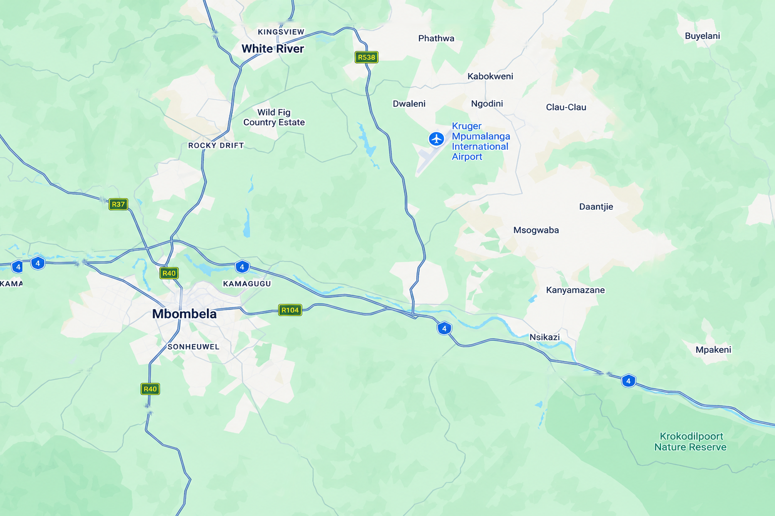 High-definition regional map of Nelspruit and surrounding areas